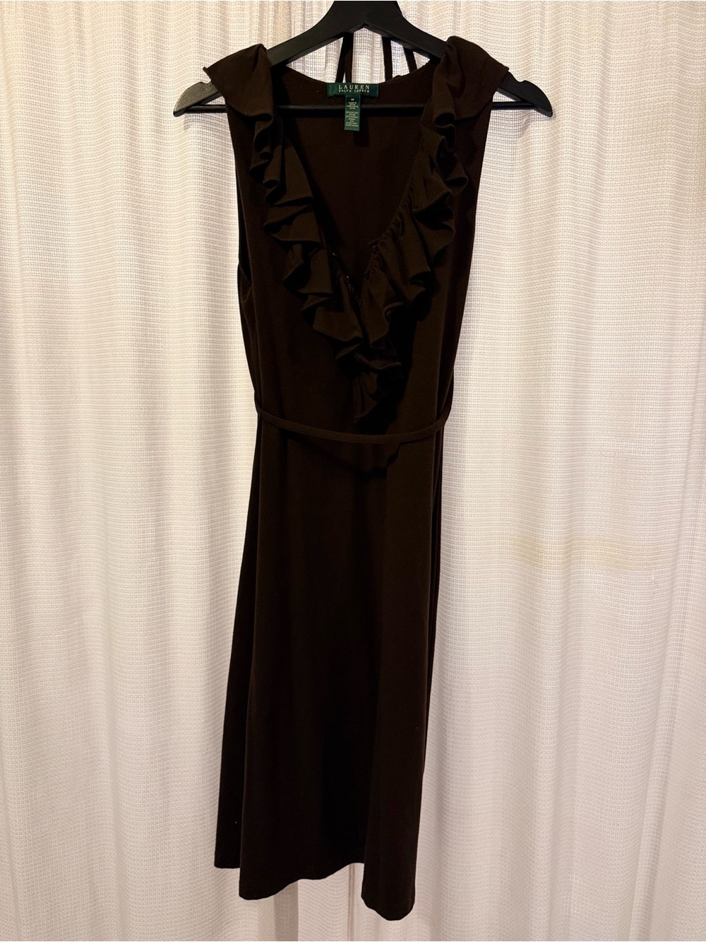 Modal Cotton Ralph Lauren Brown Ruffle V-Neck Sleeveless Dress